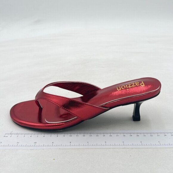 Pazzion Red Fashion Open Toe Kitten Heel Flip Flops Low Heeled Thong Sandal Shoe - Picture 2 of 8